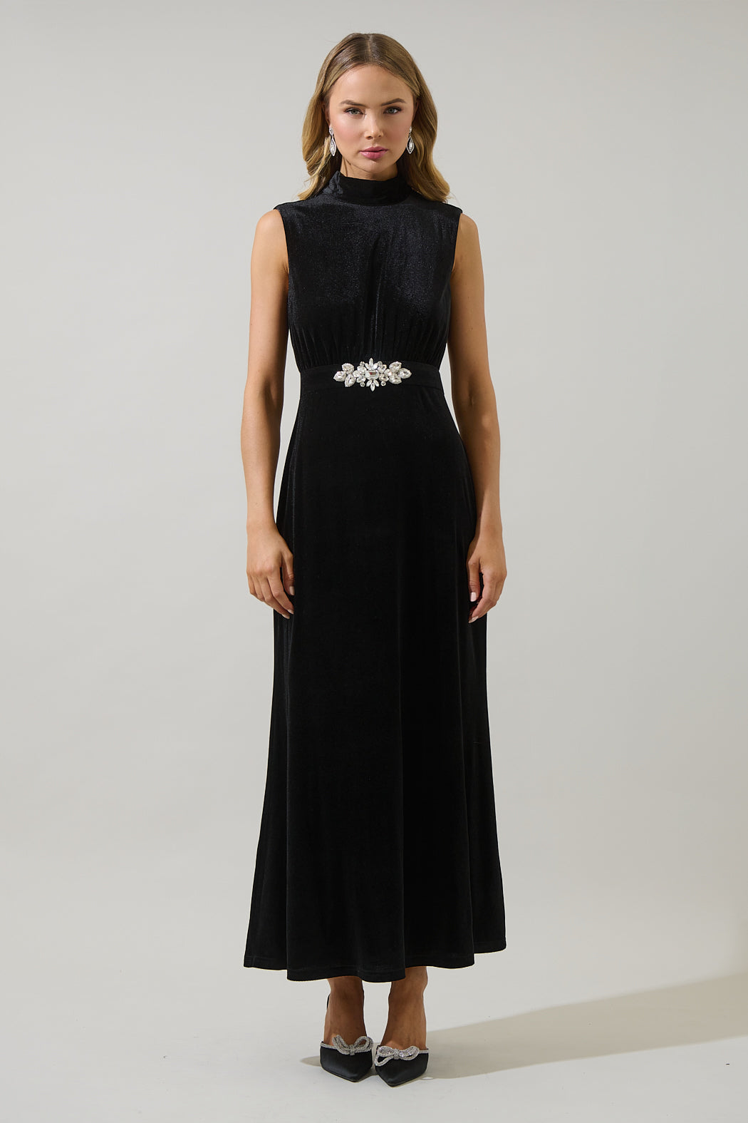 Silmara Velvet Mock Neck Maxi Dress Black / L by Sugarlips Silmara Velvet Mock Neck Maxi Dress Black / L by Sugarlips