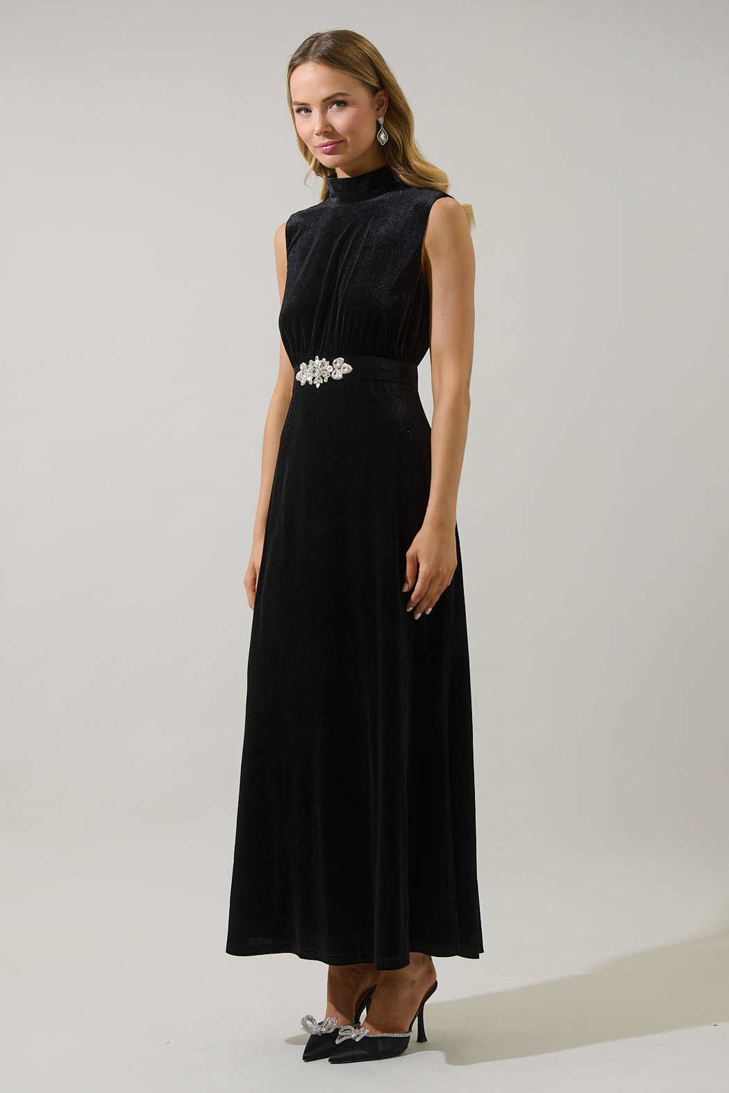 Silmara Velvet Mock Neck Maxi Dress Black / L by Sugarlips Silmara Velvet Mock Neck Maxi Dress Black / L by Sugarlips