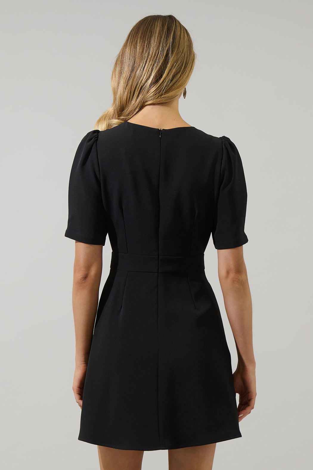 bow sleeve mini dress Black Oasis Pearl Embellished Velvet Bow Down Puff Sleeve Mini Dress