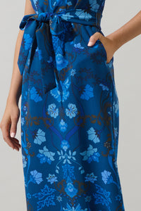 Palmate Floral Senidy Puff Sleeve Midi Dress