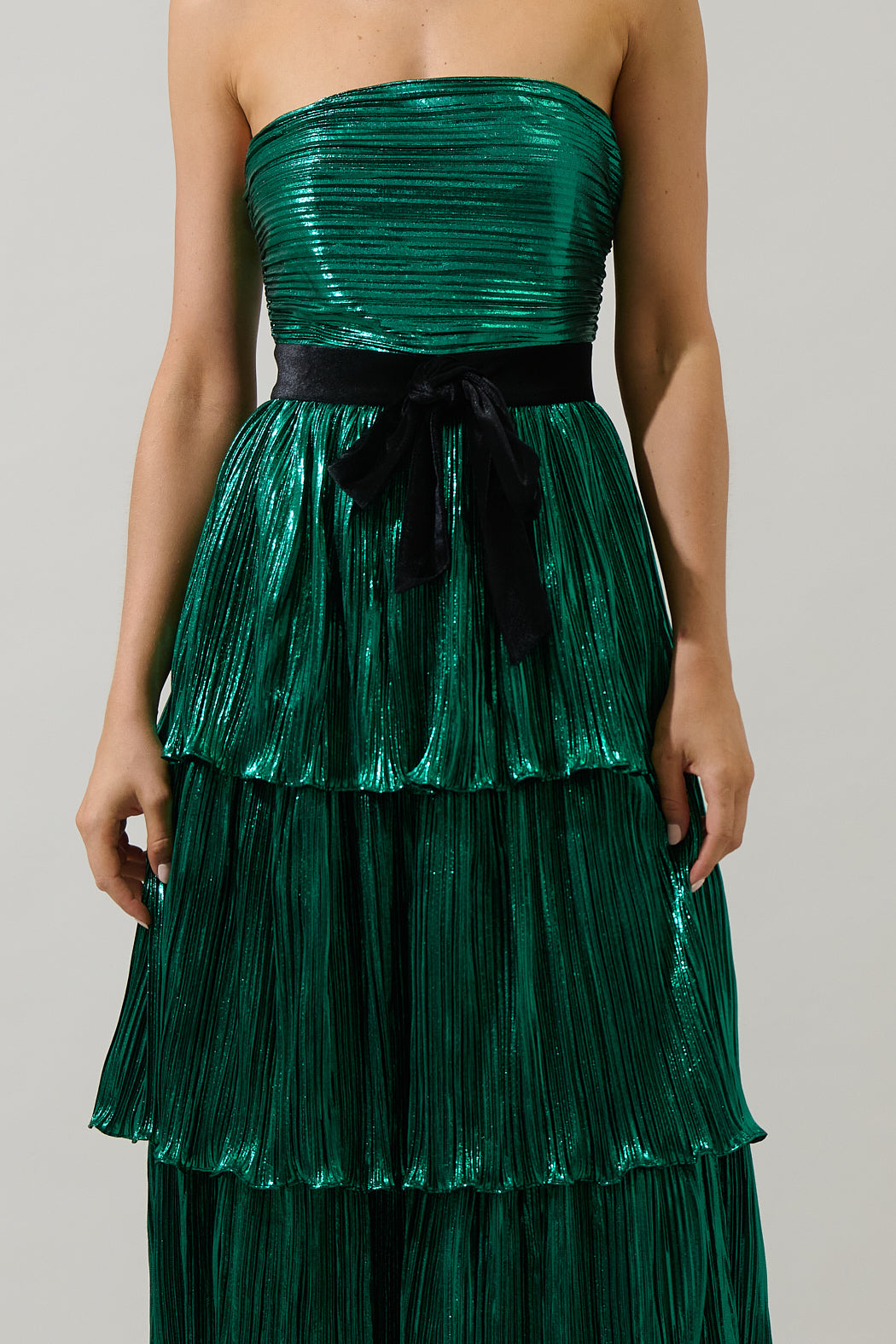 metallic tiered midi dress Blue Metallic Tiered Midi Dress