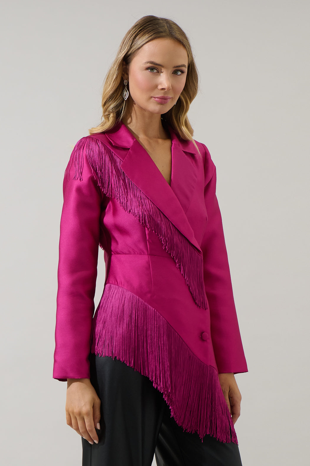 pink fringe blazer dress PINK ROSA TAFFETA FEATHER BLAZER DRESS | CULT MIA