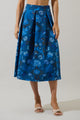 Palmate Floral Pleated Midi Skirt