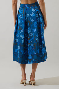 Palmate Floral Pleated Midi Skirt