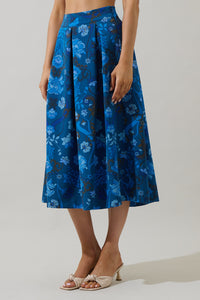 Palmate Floral Pleated Midi Skirt
