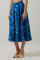 Palmate Floral Pleated Midi Skirt