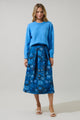 Palmate Floral Pleated Midi Skirt