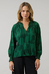 Benti Abstract Weylin Split Neck Tassel Blouse