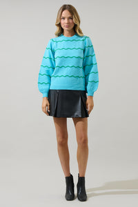 Maeverly Wavy Stripe Balloon Sleeve Sweater