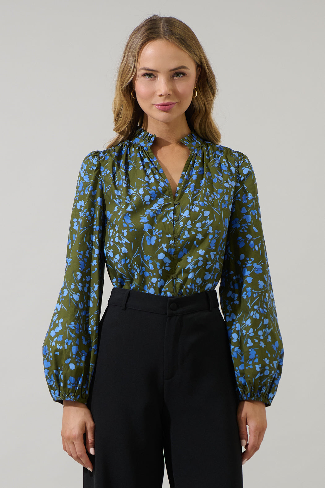 Solvay Floral Nellian Ruffle Top