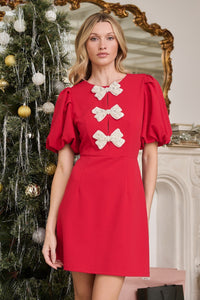 Cherry Belle Pearl Bow Mini Dress