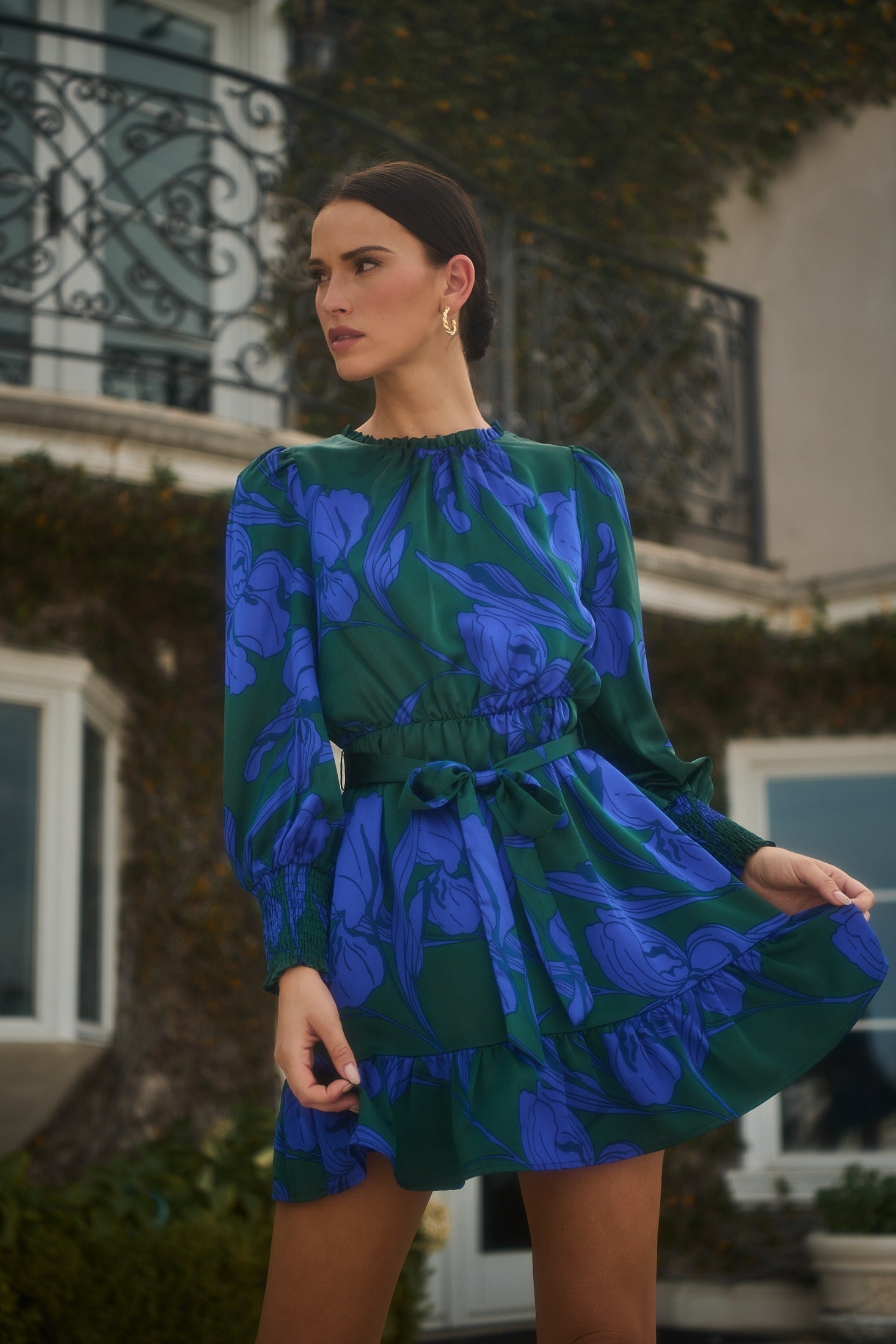 satin frill dress Sincerely Fabulous Navy Blue Satin Smocked Ruffled Maxi Dress