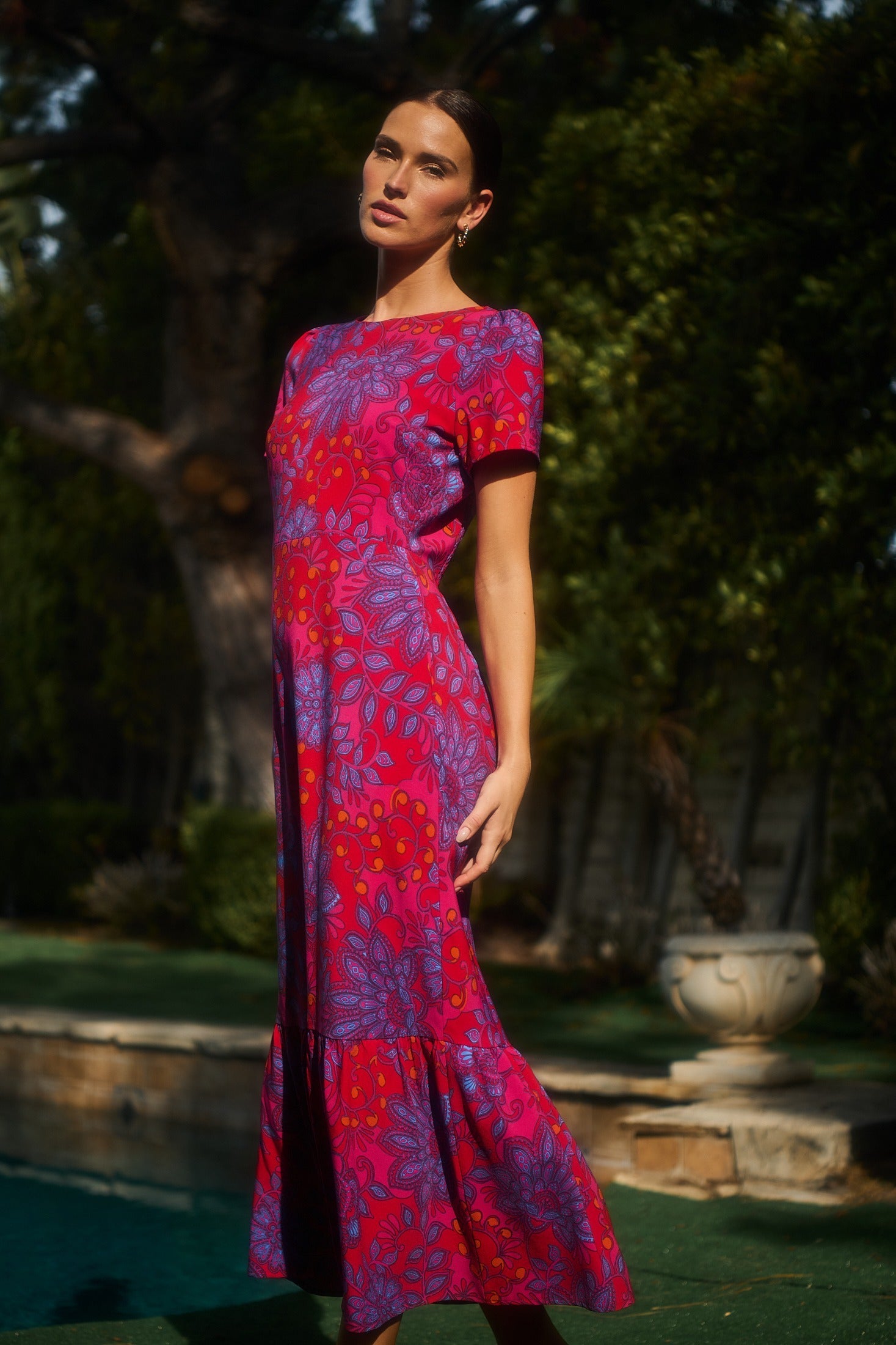 red floral ruffle maxi dress Floral Ruffle Maxi Dress Red