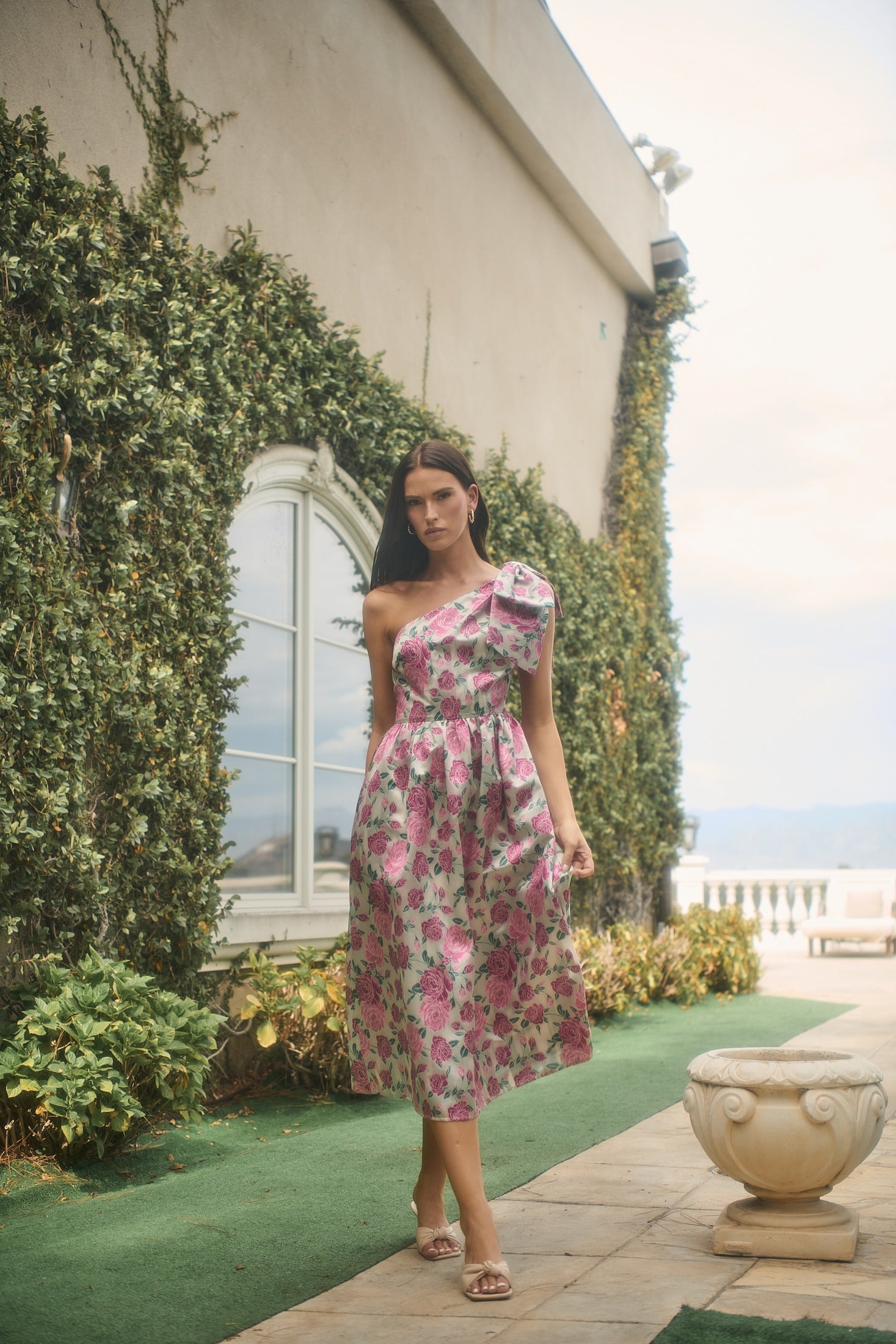 Dionne Jacquard Miley Bow Midi Dress FLORAL / L by Sugarlips Dionne Jacquard Miley Bow Midi Dress FLORAL / L by Sugarlips