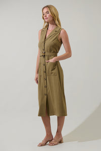 Sanders Collar Sleeveless Midi Dress