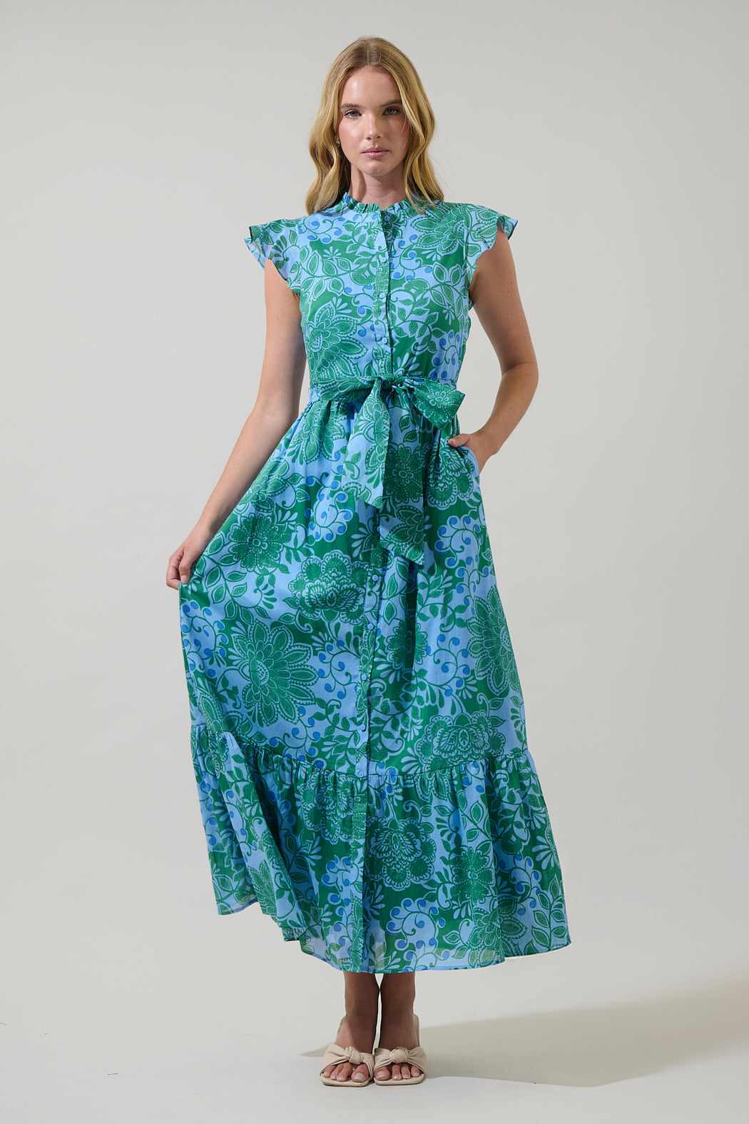 Tressa Floral Riah Button Down Maxi - Kelly Blue Mul / XL Tressa Floral Riah Button Down Maxi - Kelly Blue Mul / XL