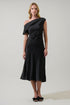 Rizzo Satin Off The Shoulder Midi Dress