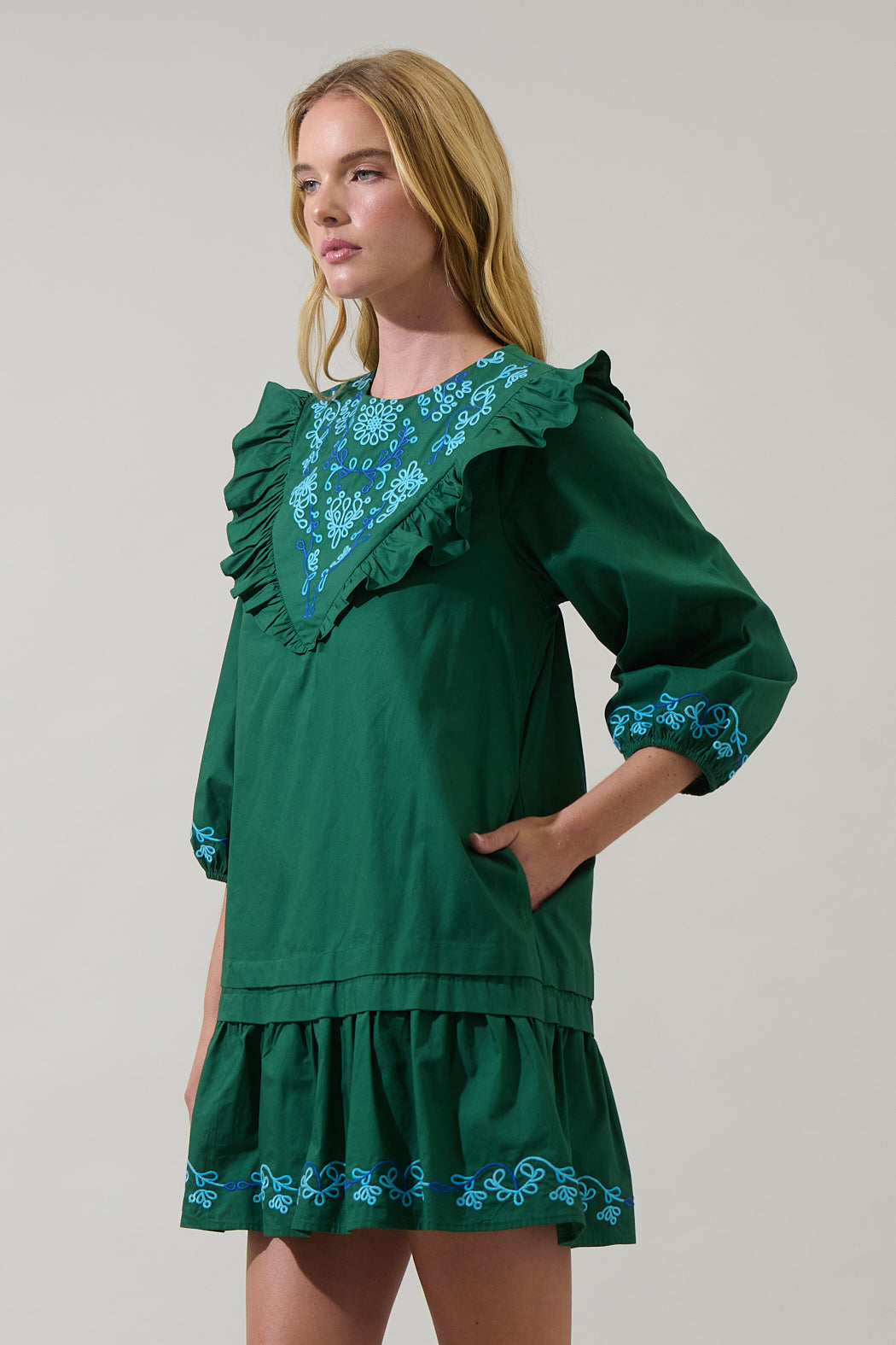 Dinah Poplin Embroidered Mini Dress Emerald / Xs by Sugarlips Dinah Poplin Embroidered Mini Dress Emerald / Xs by Sugarlips