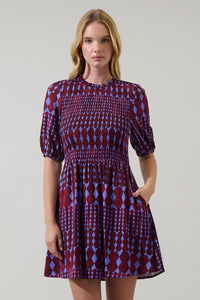 Ramsay Abstract Sulen Smocked Mini Dress