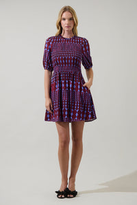 Ramsay Abstract Sulen Smocked Mini Dress