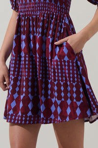 Ramsay Abstract Sulen Smocked Mini Dress