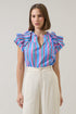 Jaimie Stripes Ramona Ruffle Split Neck Top