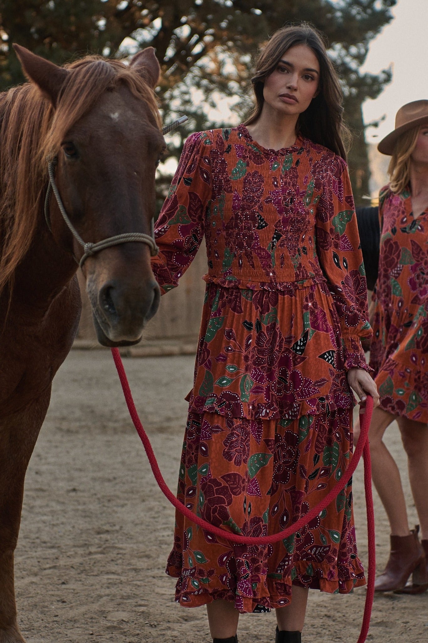 Marven Floral Seldy Smocked Midi Dress