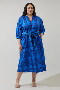 Romery Abstract Terie V-Neck Midi Dress Curve