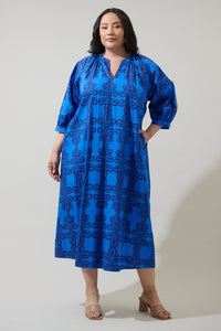 Romery Abstract Terie V-Neck Midi Dress Curve