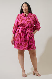 Craney Floral Ravan Collared Mini Dress Curve