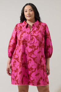 Craney Floral Ravan Collared Mini Dress Curve
