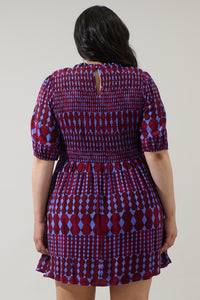 Ramsay Abstract Sulen Smocked Mini Dress Curve