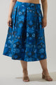 Palmate Floral Pleated Midi Skirt Curve