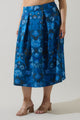 Palmate Floral Pleated Midi Skirt Curve