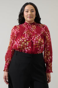 Ginnie Floral Sunnie Long Balloon Sleeve Blouse Curve