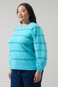 Maeverly Wavy Stripe Balloon Sleeve Sweater Curve