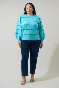 Maeverly Wavy Stripe Balloon Sleeve Sweater Curve