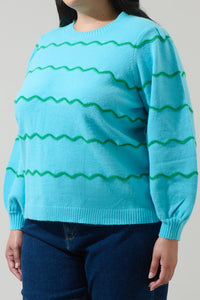 Maeverly Wavy Stripe Balloon Sleeve Sweater Curve