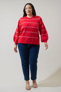 Maeverly Wavy Stripe Balloon Sleeve Sweater Curve