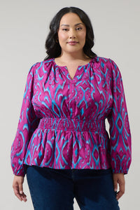 Ivani Abstract Mirana Smocked Top Curve