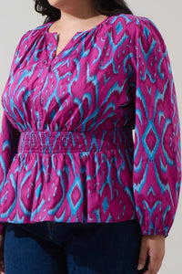 Ivani Abstract Mirana Smocked Top Curve