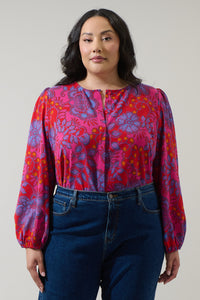 Darret Floral Marwa Long Sleeve Blouse Curve