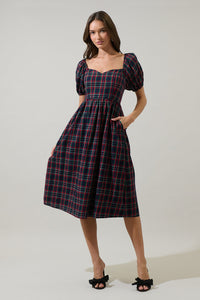 Arvada Plaid Alessi Puff Sleeve Midi Dress