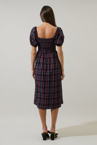 Arvada Plaid Alessi Puff Sleeve Midi Dress