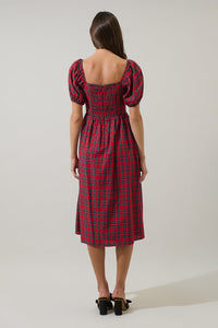 Arvada Plaid Alessi Puff Sleeve Midi Dress