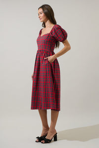 Arvada Plaid Alessi Puff Sleeve Midi Dress