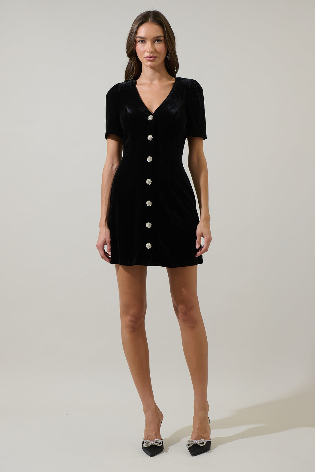 Jackson Velvet Button Mini Dress EMERALD / S by Sugarlips Jackson Velvet Button Mini Dress EMERALD / S by Sugarlips