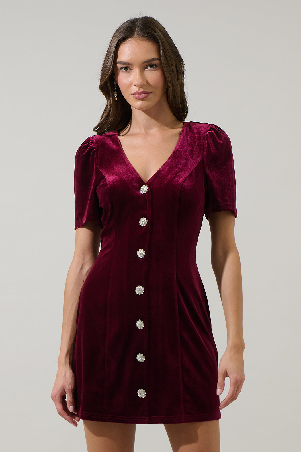 Jackson Velvet Button Mini Dress BURGUNDY / L by Sugarlips Jackson Velvet Button Mini Dress BURGUNDY / L by Sugarlips