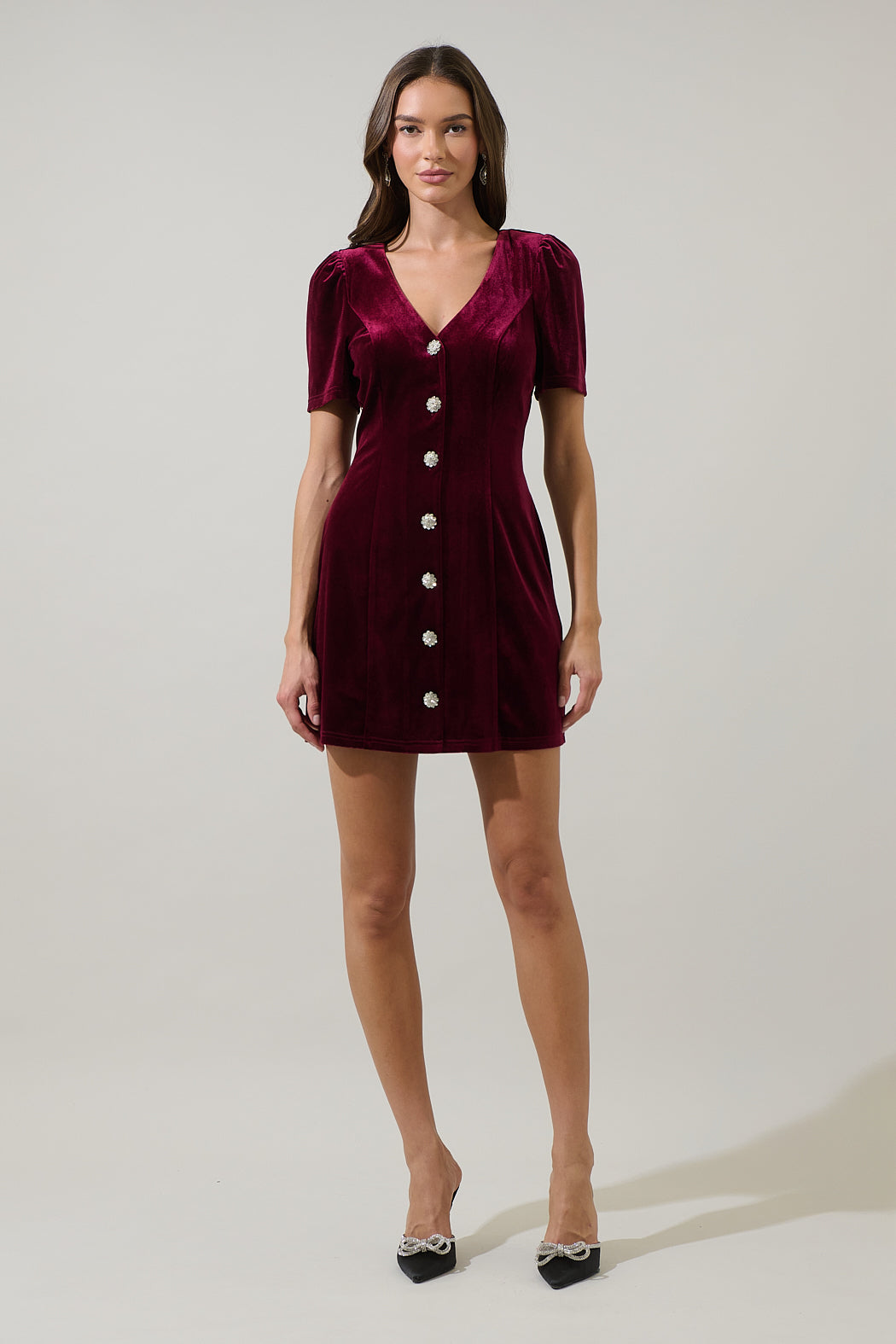 Jackson Velvet Button Mini Dress Sugarlips Jackson Velvet Button Mini Dress Sugarlips