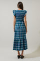 Buckley Plaid Sunfire Smocked Bodice Tiered Midi Dress